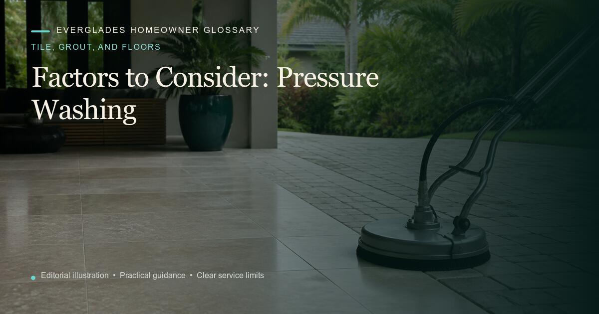 Editorial illustration for Pressure Washing, part of the tile, grout, and floors glossary.