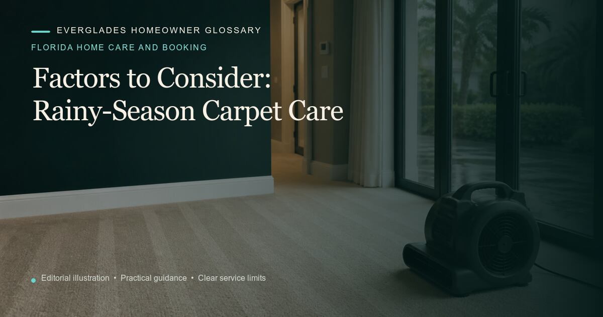Editorial illustration for Rainy-Season Carpet Care, part of the florida home care and booking glossary.