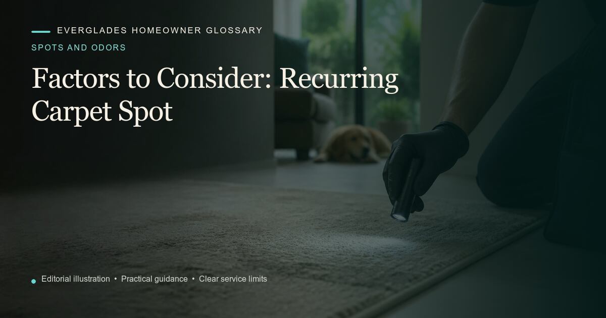 Editorial illustration for Recurring Carpet Spot, part of the spots and odors glossary.