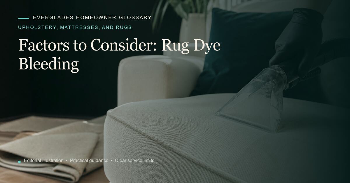 Editorial illustration for Rug Dye Bleeding, part of the upholstery, mattresses, and rugs glossary.