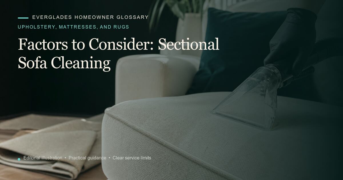 Editorial illustration for Sectional Sofa Cleaning, part of the upholstery, mattresses, and rugs glossary.