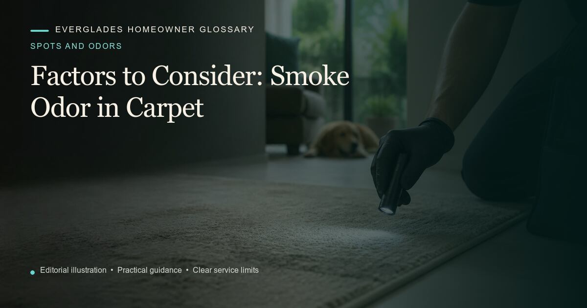 Editorial illustration for Smoke Odor in Carpet, part of the spots and odors glossary.
