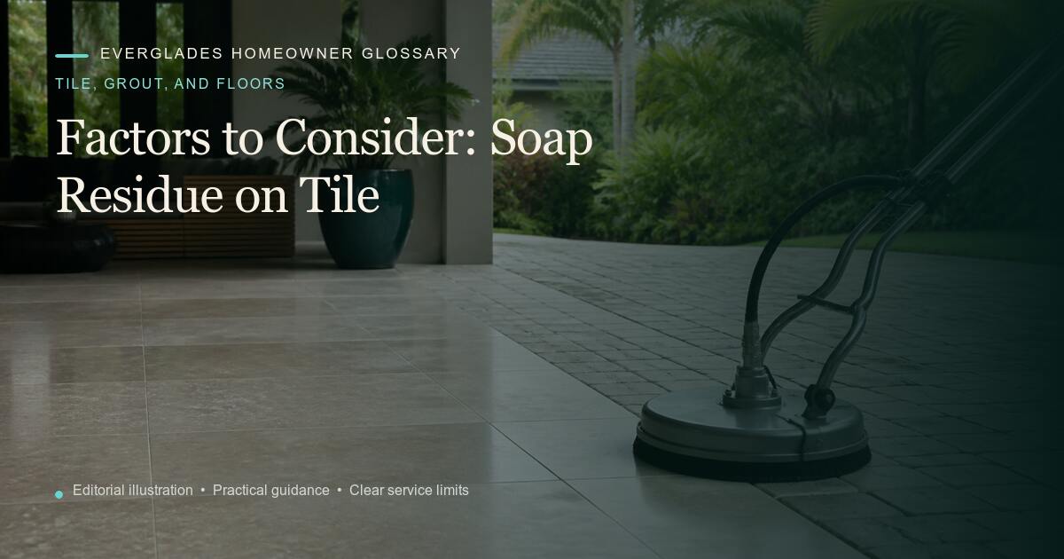 Editorial illustration for Soap Residue on Tile, part of the tile, grout, and floors glossary.