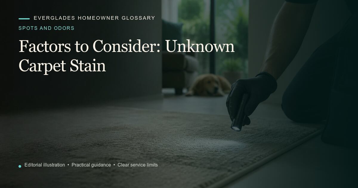 Editorial illustration for Unknown Carpet Stain, part of the spots and odors glossary.