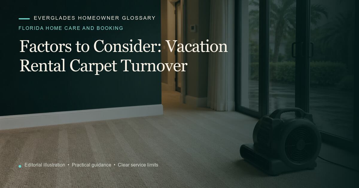 Editorial illustration for Vacation Rental Carpet Turnover, part of the florida home care and booking glossary.