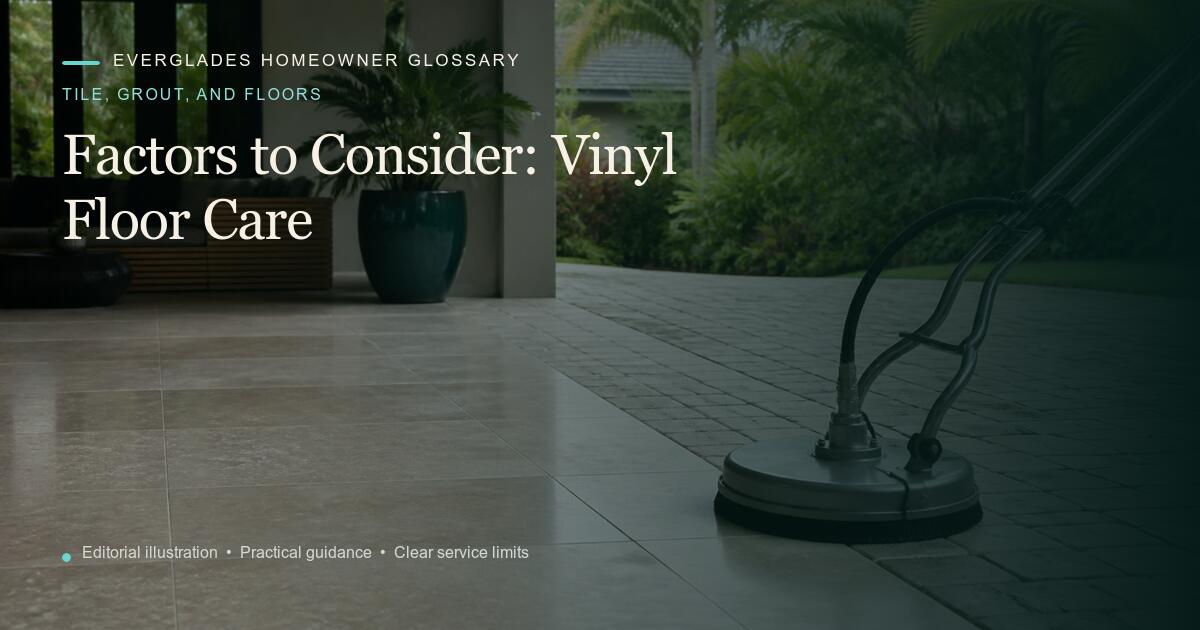 Editorial illustration for Vinyl Floor Care, part of the tile, grout, and floors glossary.