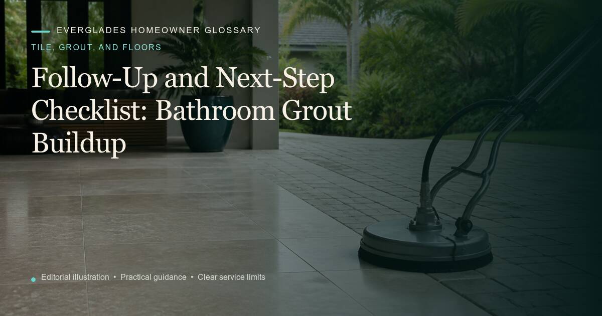 Editorial illustration for Bathroom Grout Buildup, part of the tile, grout, and floors glossary.