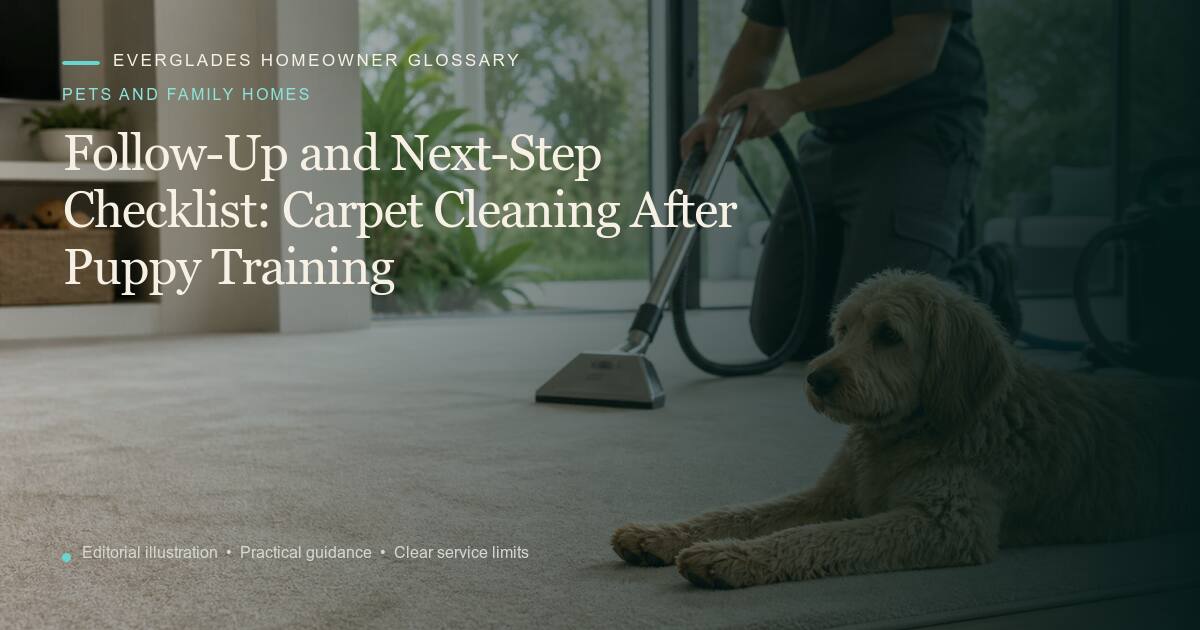 Editorial illustration for Carpet Cleaning After Puppy Training, part of the pets and family homes glossary.