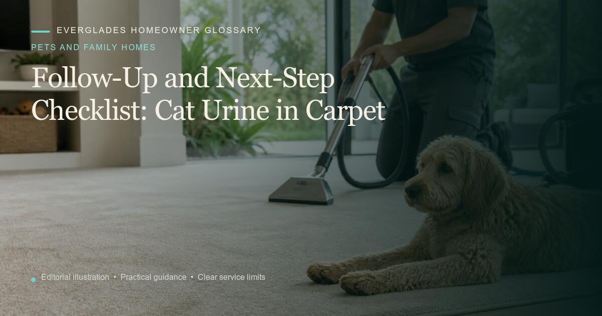 Editorial illustration for Cat Urine in Carpet, part of the pets and family homes glossary.