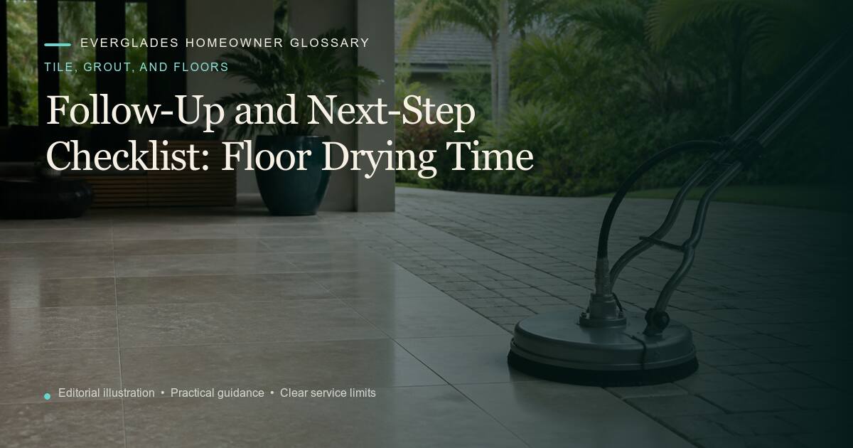 Editorial illustration for Floor Drying Time, part of the tile, grout, and floors glossary.