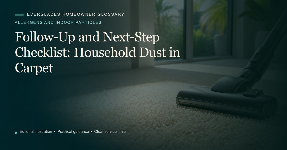 Editorial illustration for Household Dust in Carpet, part of the allergens and indoor particles glossary.