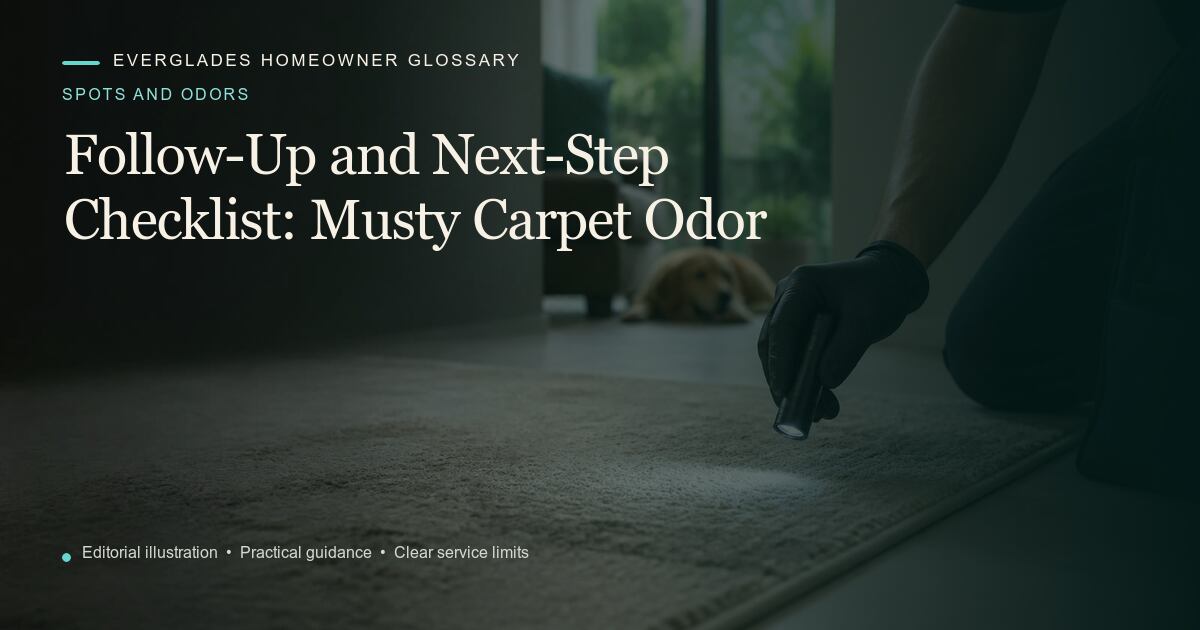 Editorial illustration for Musty Carpet Odor, part of the spots and odors glossary.