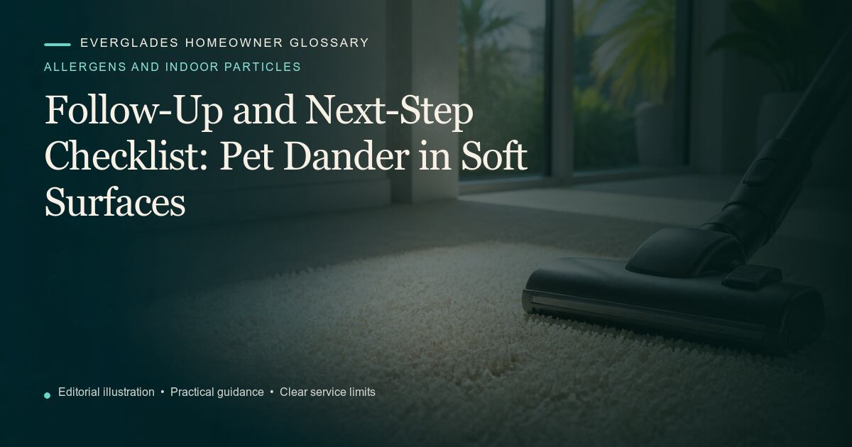 Editorial illustration for Pet Dander in Soft Surfaces, part of the allergens and indoor particles glossary.