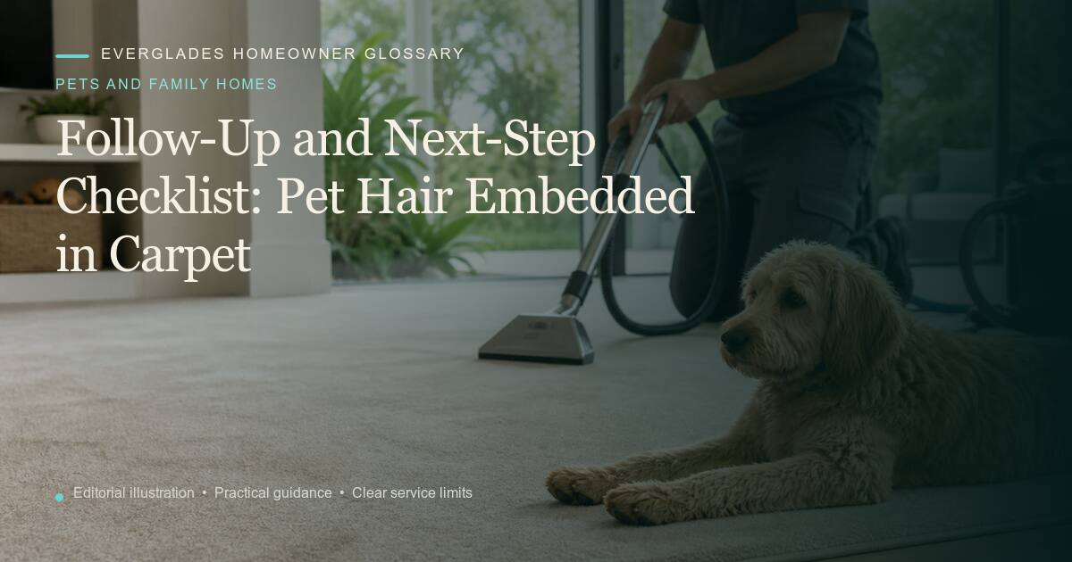 Editorial illustration for Pet Hair Embedded in Carpet, part of the pets and family homes glossary.