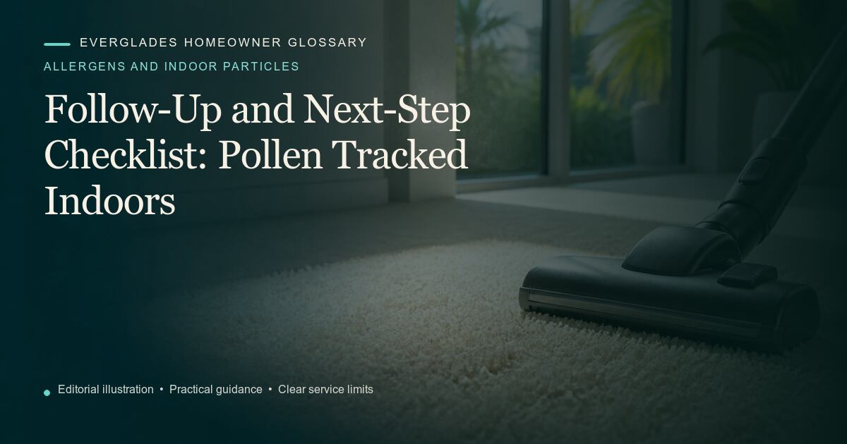 Editorial illustration for Pollen Tracked Indoors, part of the allergens and indoor particles glossary.