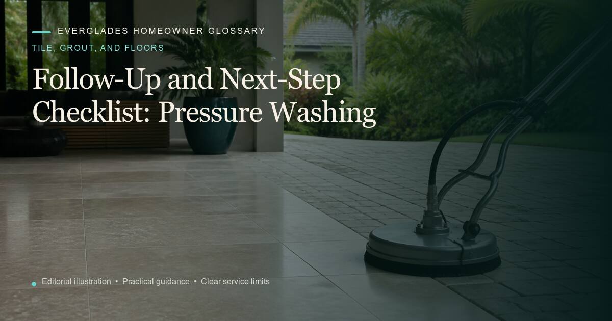Editorial illustration for Pressure Washing, part of the tile, grout, and floors glossary.