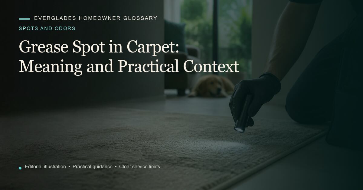 Editorial illustration for Grease Spot in Carpet, part of the spots and odors glossary.