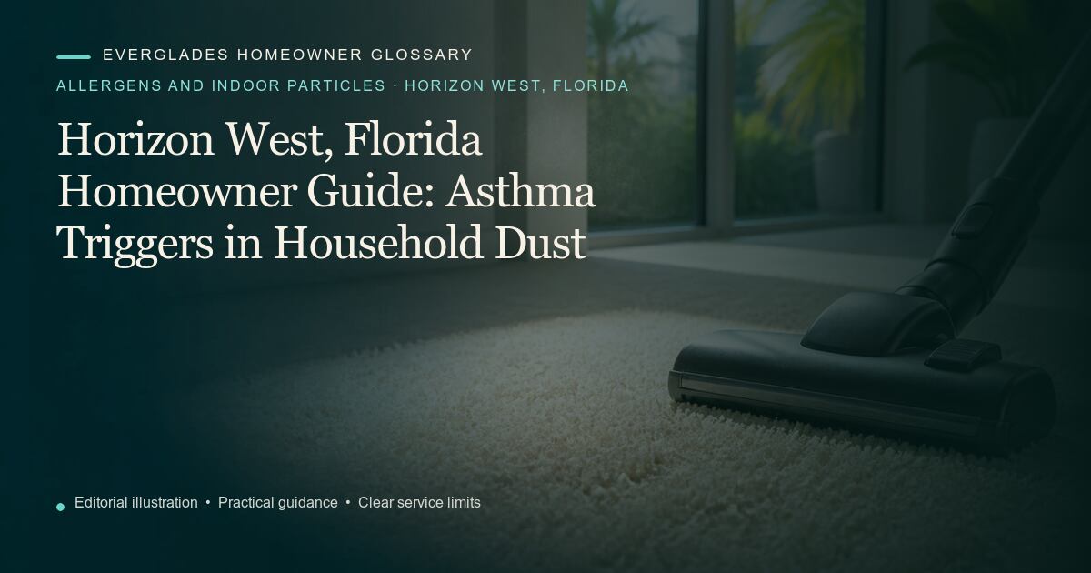 Editorial illustration for Asthma Triggers in Household Dust, part of the allergens and indoor particles glossary for homeowners in Horizon West, Florida.