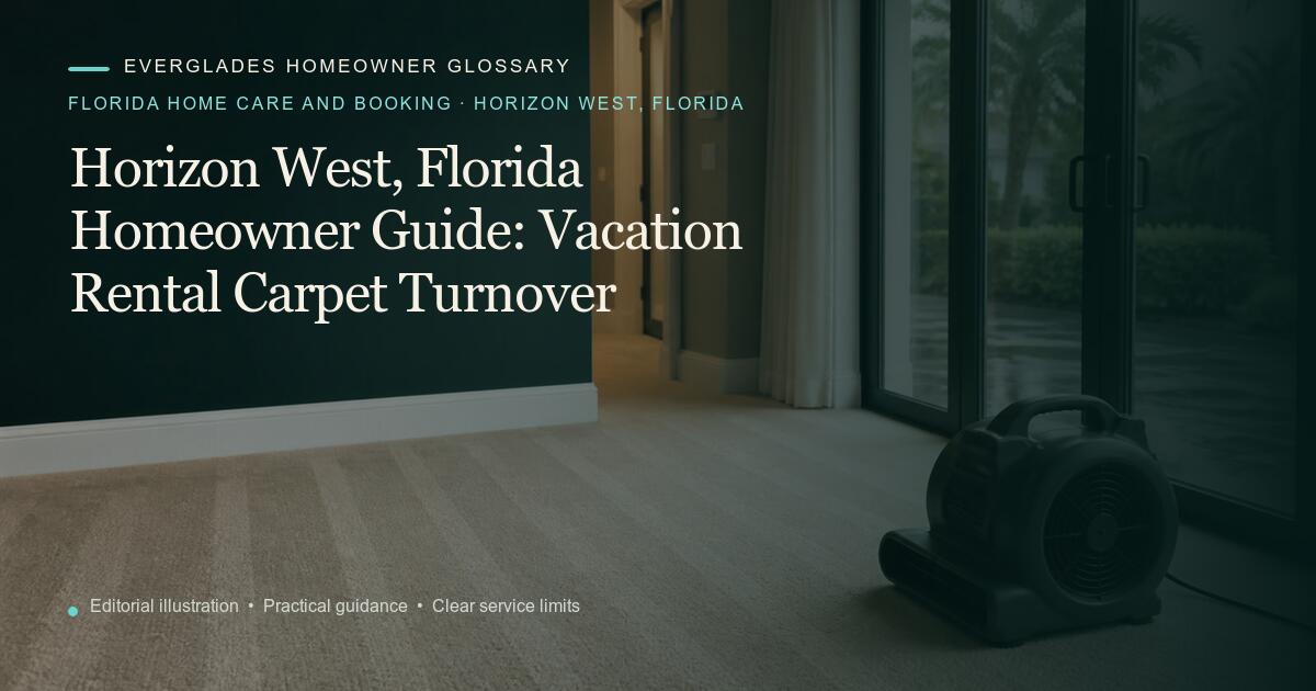 Editorial illustration for Vacation Rental Carpet Turnover, part of the florida home care and booking glossary for homeowners in Horizon West, Florida.
