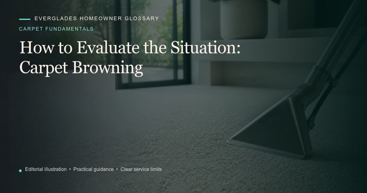 Editorial illustration for Carpet Browning, part of the carpet fundamentals glossary.