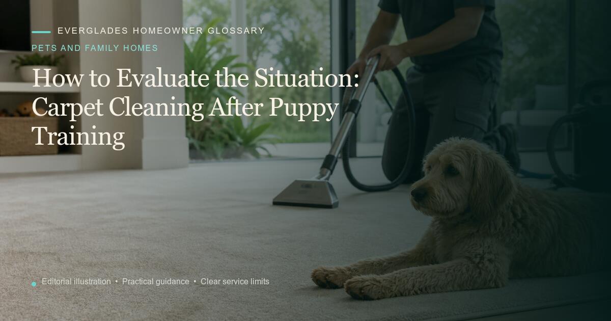 Editorial illustration for Carpet Cleaning After Puppy Training, part of the pets and family homes glossary.
