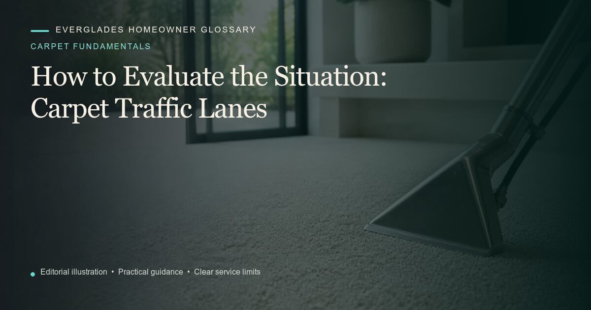Editorial illustration for Carpet Traffic Lanes, part of the carpet fundamentals glossary.