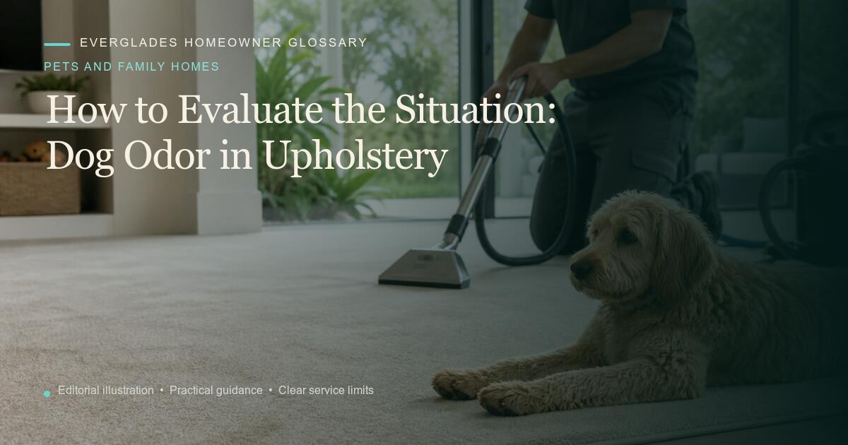 Editorial illustration for Dog Odor in Upholstery, part of the pets and family homes glossary.