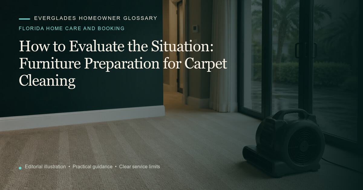 Editorial illustration for Furniture Preparation for Carpet Cleaning, part of the florida home care and booking glossary.