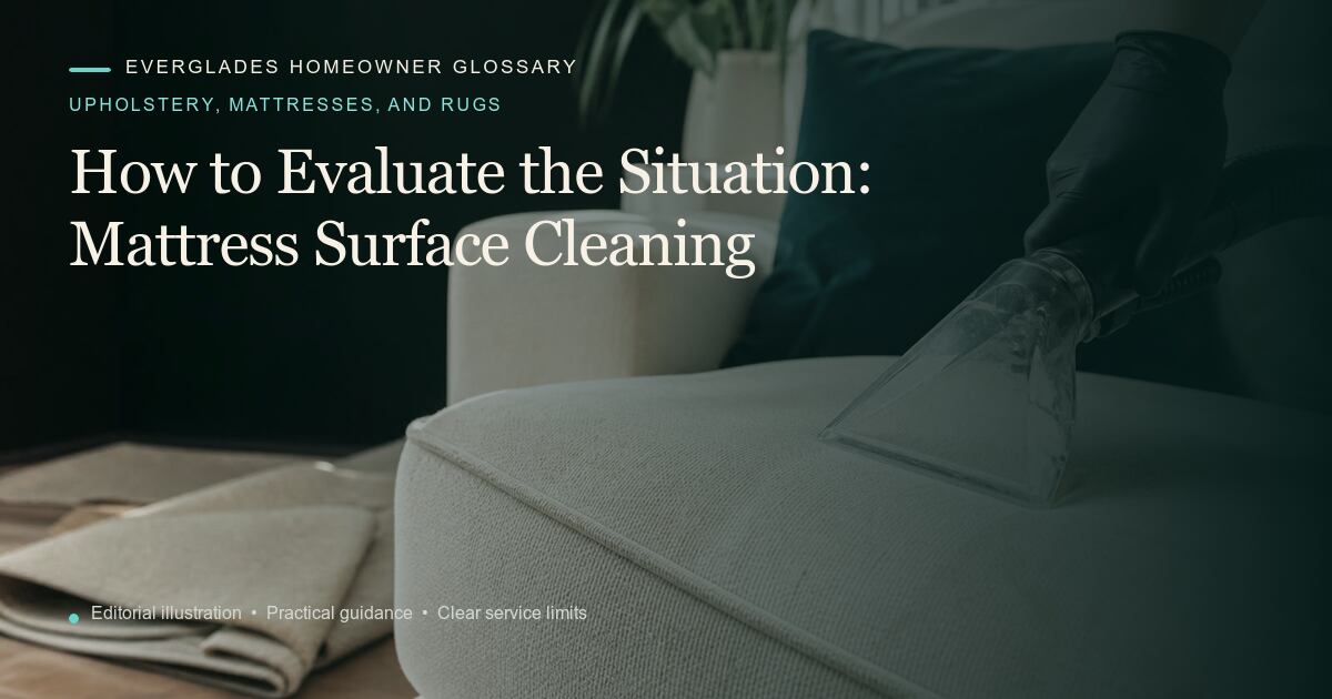 Editorial illustration for Mattress Surface Cleaning, part of the upholstery, mattresses, and rugs glossary.