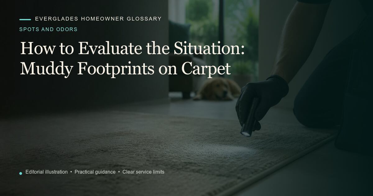 Editorial illustration for Muddy Footprints on Carpet, part of the spots and odors glossary.