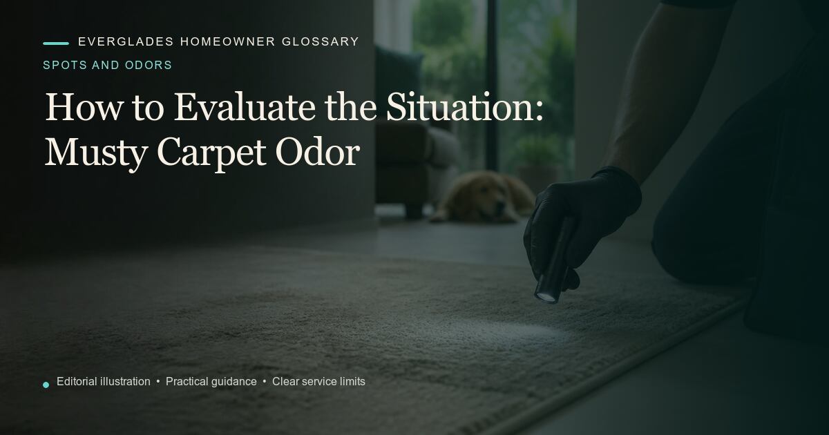 Editorial illustration for Musty Carpet Odor, part of the spots and odors glossary.