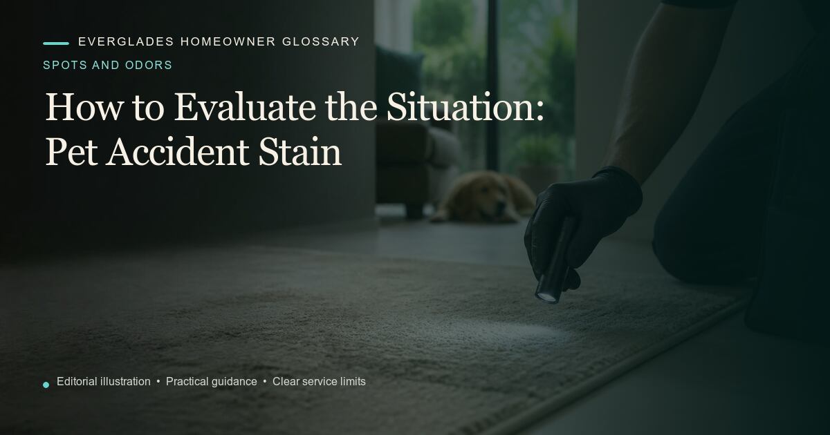Editorial illustration for Pet Accident Stain, part of the spots and odors glossary.