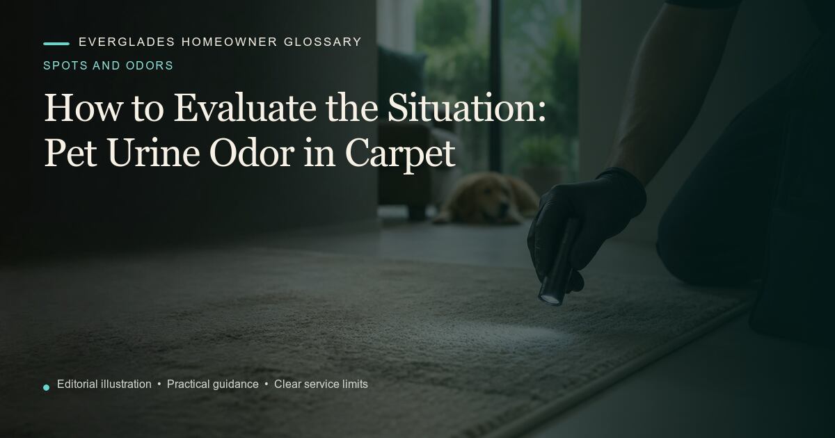 Editorial illustration for Pet Urine Odor in Carpet, part of the spots and odors glossary.