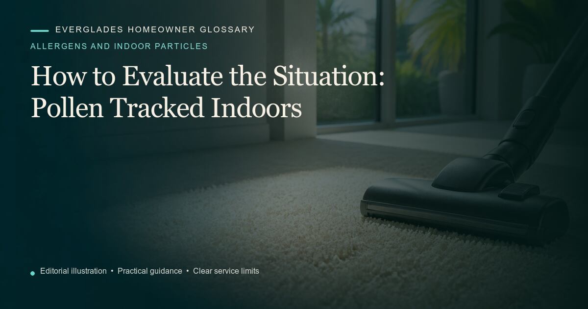 Editorial illustration for Pollen Tracked Indoors, part of the allergens and indoor particles glossary.