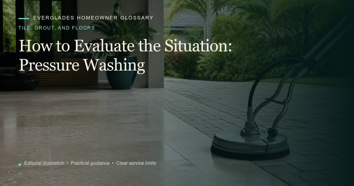 Editorial illustration for Pressure Washing, part of the tile, grout, and floors glossary.
