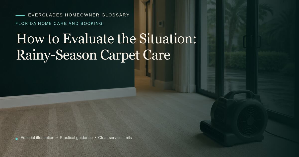Editorial illustration for Rainy-Season Carpet Care, part of the florida home care and booking glossary.