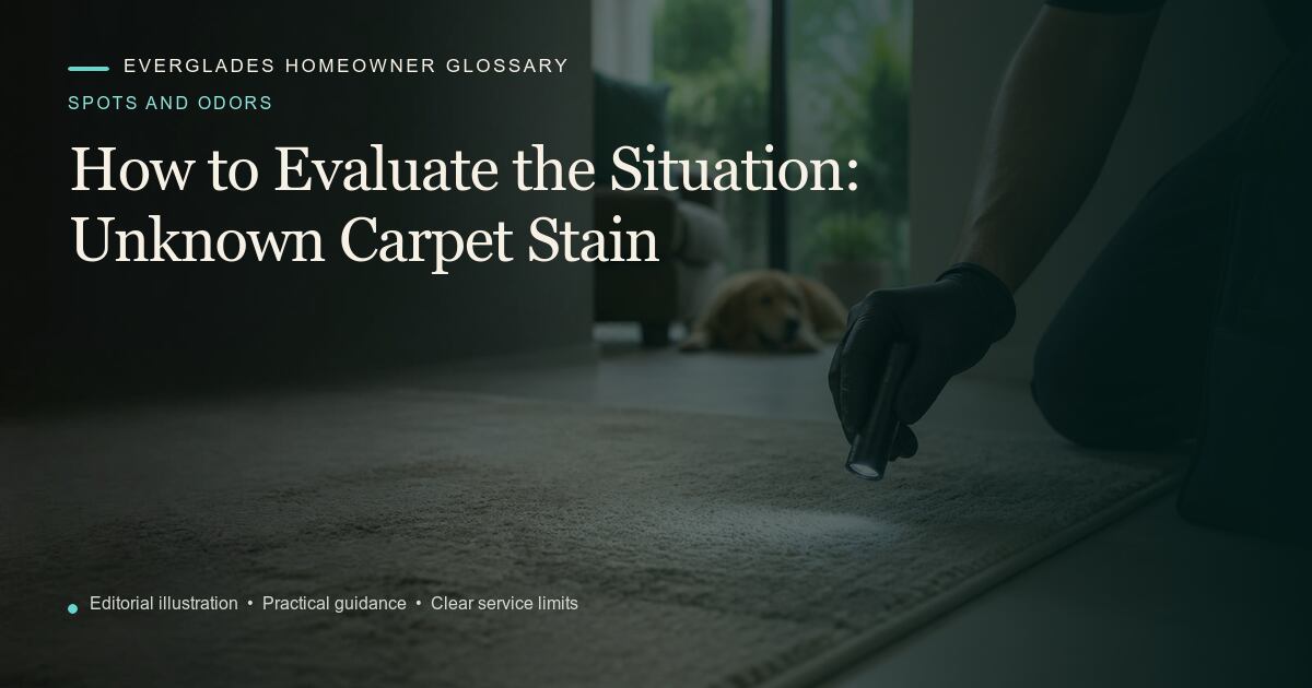 Editorial illustration for Unknown Carpet Stain, part of the spots and odors glossary.