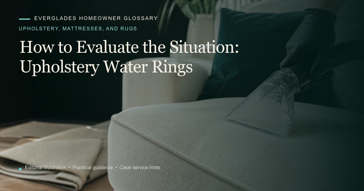 Editorial illustration for Upholstery Water Rings, part of the upholstery, mattresses, and rugs glossary.