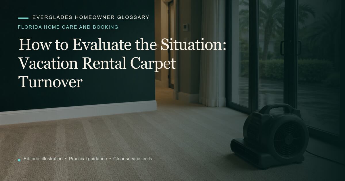 Editorial illustration for Vacation Rental Carpet Turnover, part of the florida home care and booking glossary.