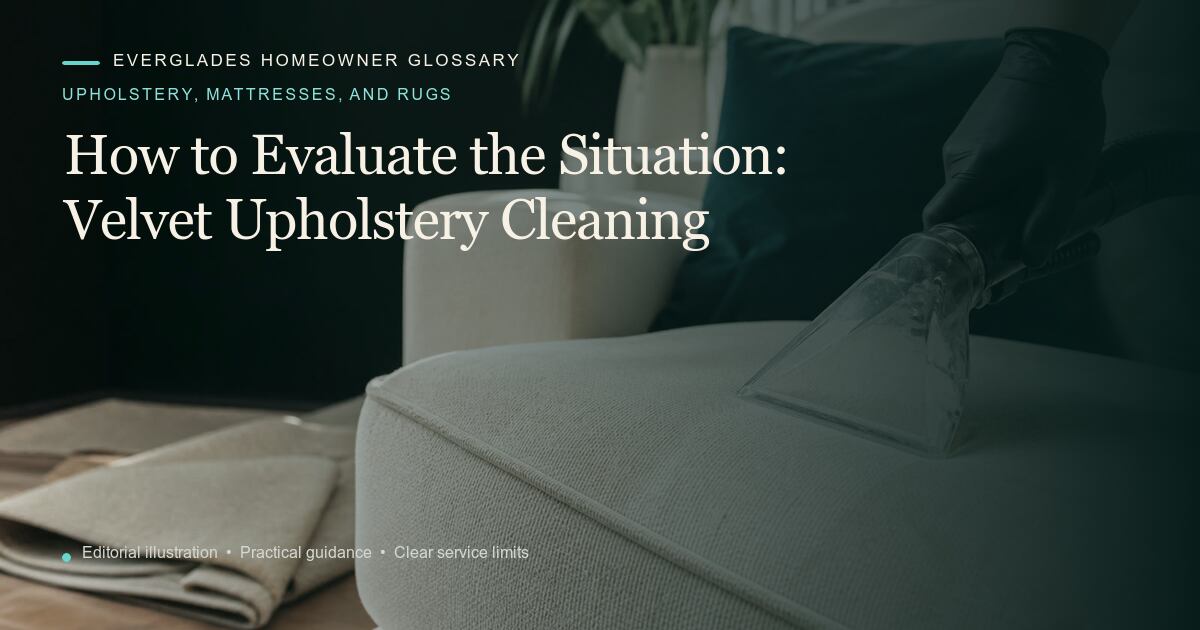 Editorial illustration for Velvet Upholstery Cleaning, part of the upholstery, mattresses, and rugs glossary.