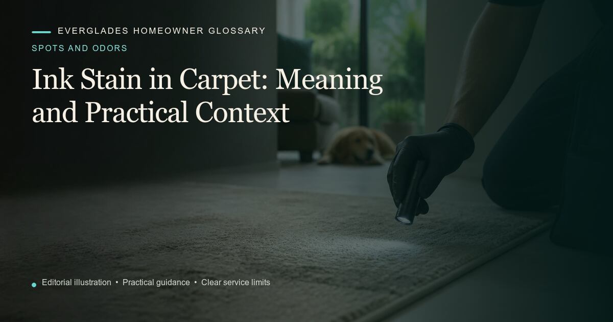 Editorial illustration for Ink Stain in Carpet, part of the spots and odors glossary.