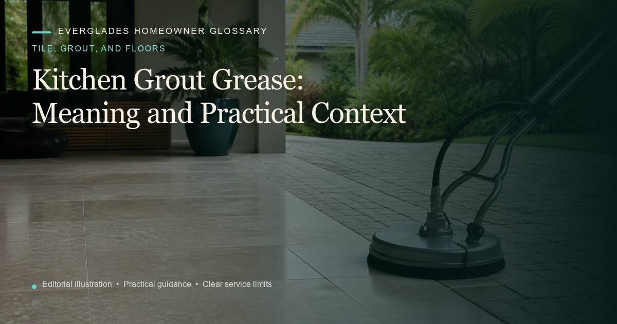 Editorial illustration for Kitchen Grout Grease, part of the tile, grout, and floors glossary.