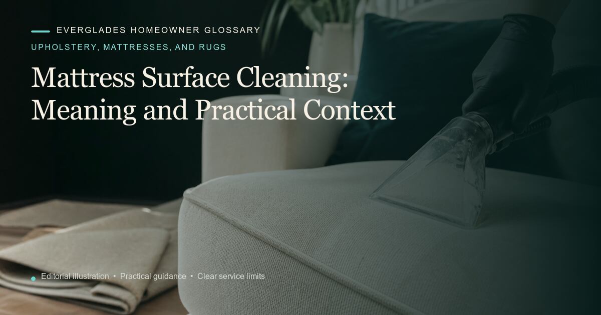 Editorial illustration for Mattress Surface Cleaning, part of the upholstery, mattresses, and rugs glossary.
