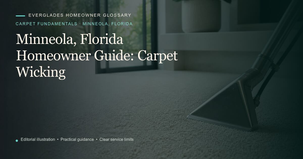 Editorial illustration for Carpet Wicking, part of the carpet fundamentals glossary for homeowners in Minneola, Florida.