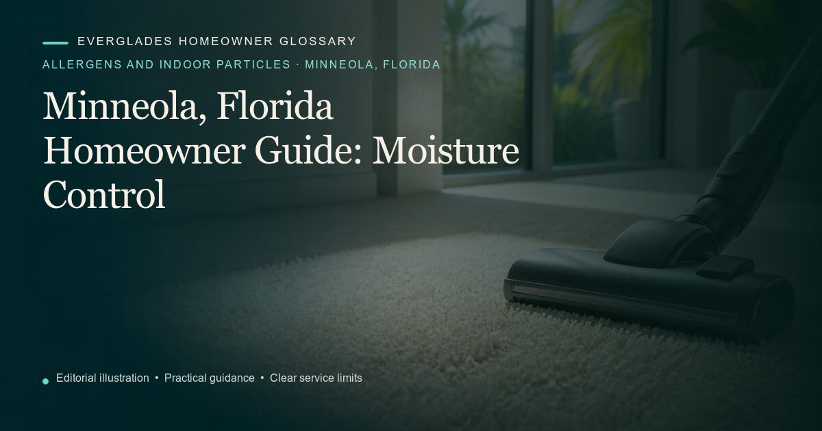Editorial illustration for Moisture Control, part of the allergens and indoor particles glossary for homeowners in Minneola, Florida.