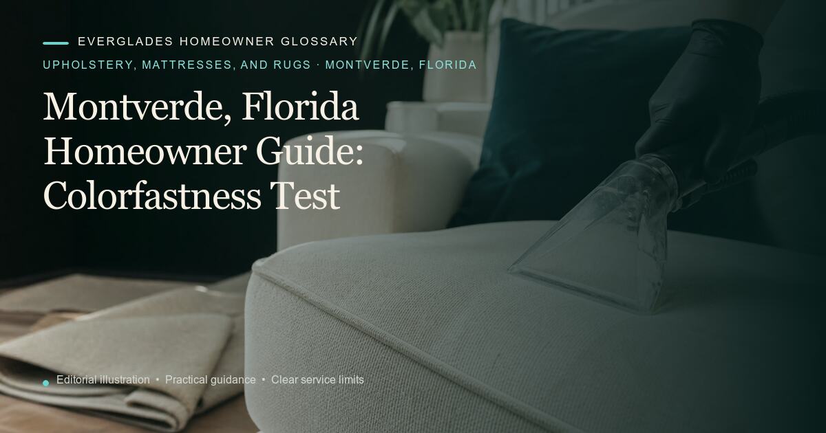 Editorial illustration for Colorfastness Test, part of the upholstery, mattresses, and rugs glossary for homeowners in Montverde, Florida.