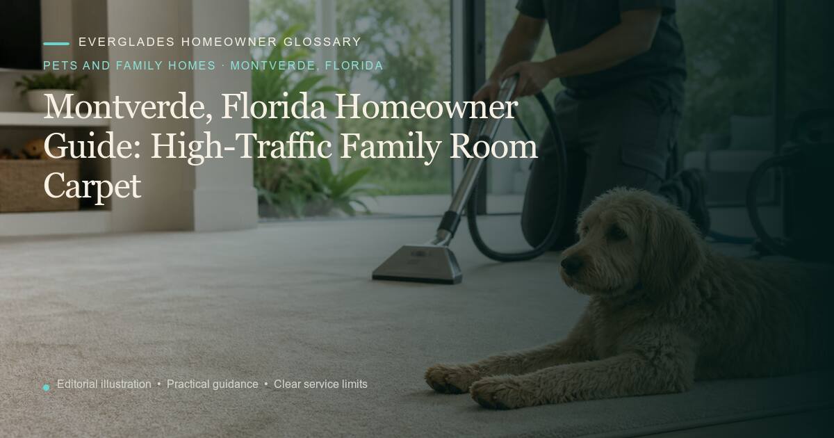 Editorial illustration for High-Traffic Family Room Carpet, part of the pets and family homes glossary for homeowners in Montverde, Florida.
