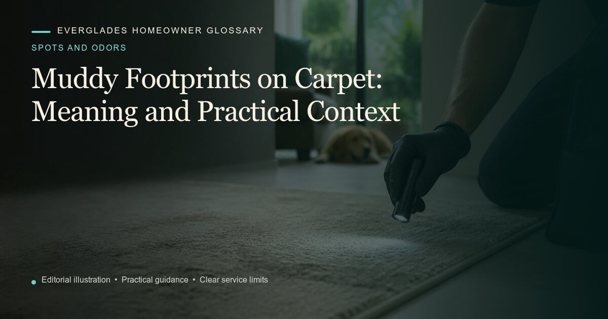 Editorial illustration for Muddy Footprints on Carpet, part of the spots and odors glossary.