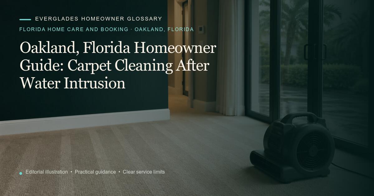 Editorial illustration for Carpet Cleaning After Water Intrusion, part of the florida home care and booking glossary for homeowners in Oakland, Florida.