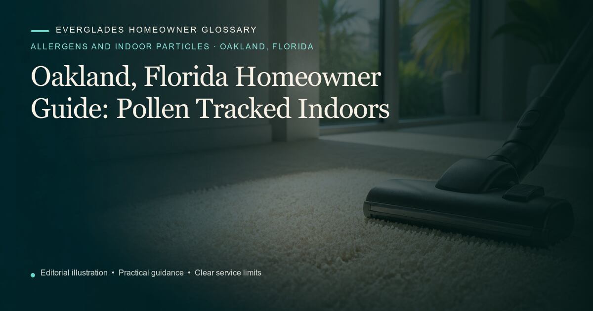 Editorial illustration for Pollen Tracked Indoors, part of the allergens and indoor particles glossary for homeowners in Oakland, Florida.